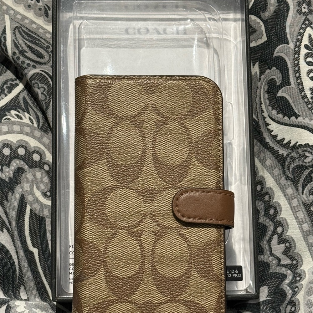 Coach Brown Phone Wallet Case iPhone 12 and 12 Pro - Has FLAW